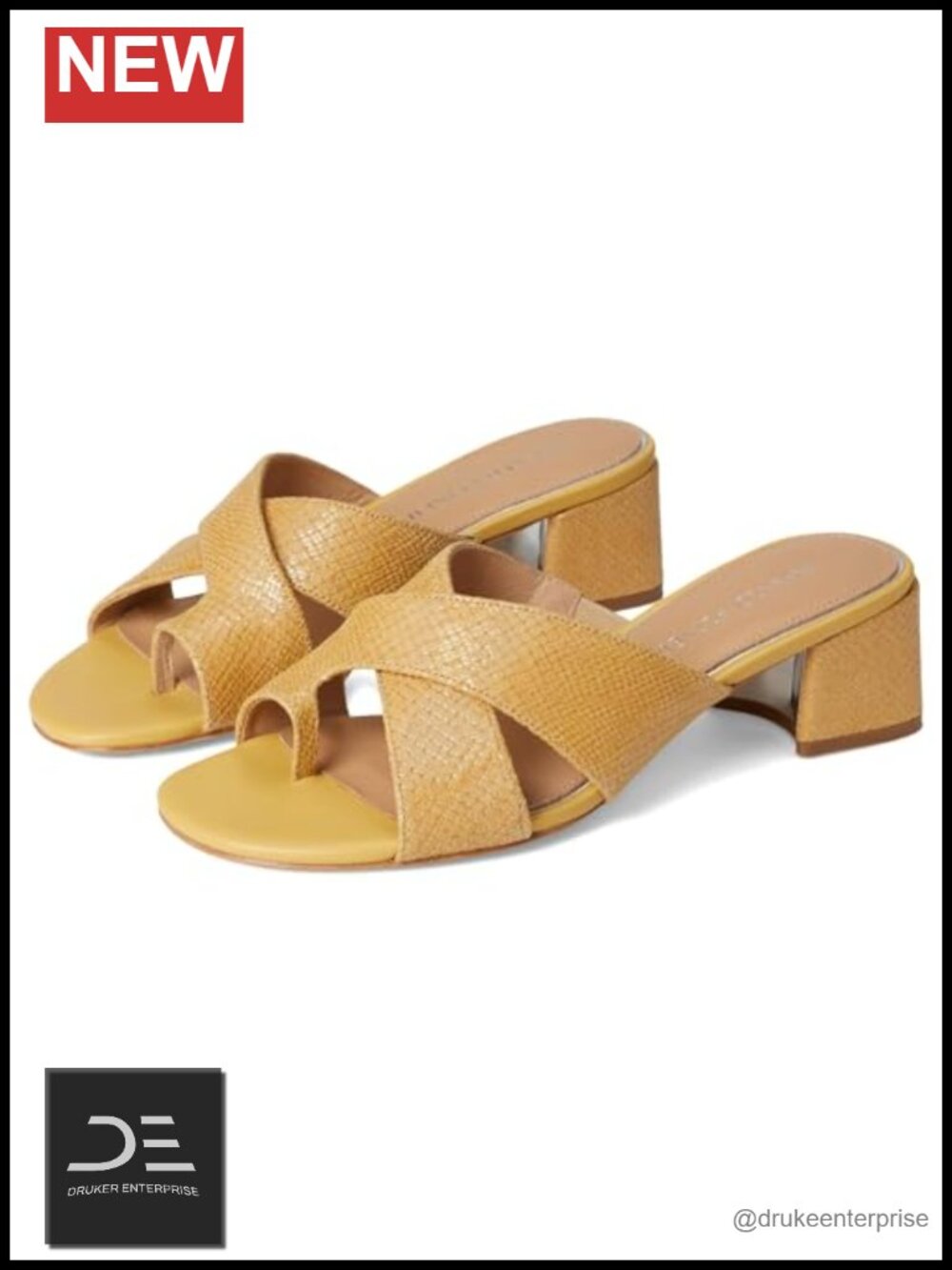 Leather Slide Sandals Block Heel Open Toe